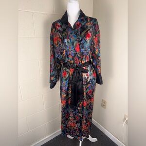 Vintage Victoria’s Secret Gold Label Paisley Long Kimono Robe Size P/S Sheer